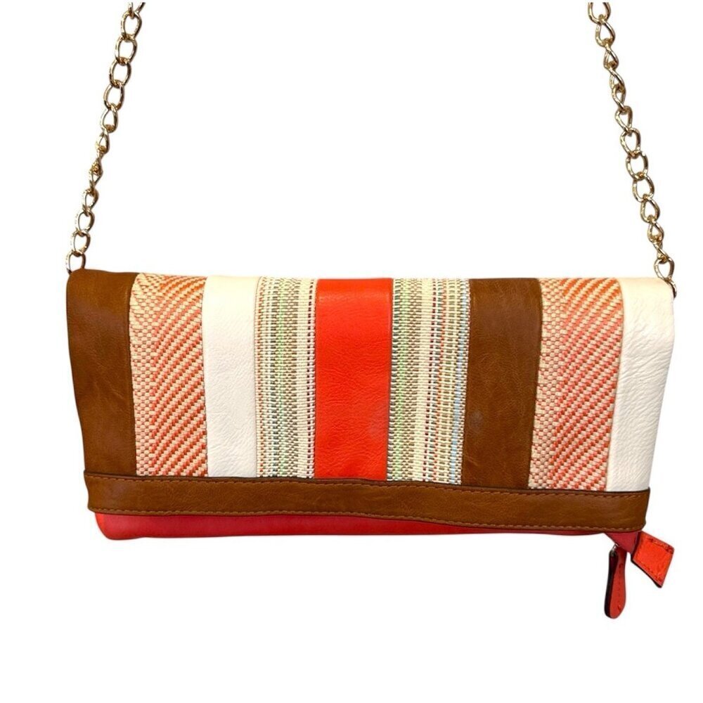 Aldo Women's Clutch Evening Bag Purse w/ Shoulder Strap Coral Brown Woven